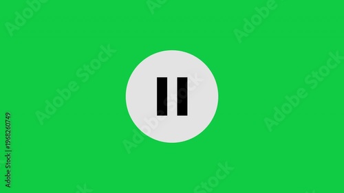 Animated Stop To Pause Button Transition For Video Players And Multimedia White On Green Background