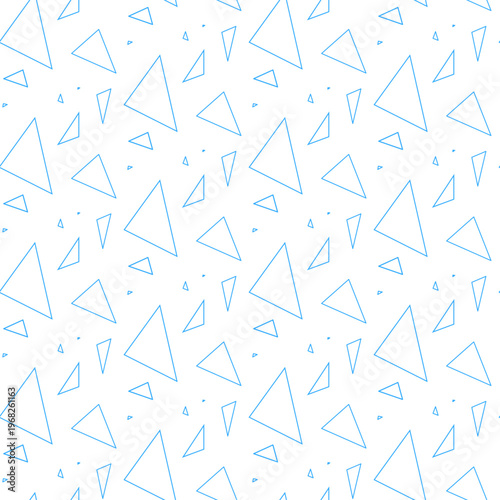 Abstract geometric pattern of blue outlined triangles scattered randomly on a white background, modern minimal design for backgrounds, wallpapers, and creative graphic projects
