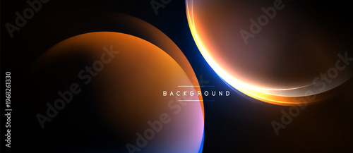 Abstract design features overlapping orange, blue shapes. Minimalist style with dark background creates modern aesthetic. Text reads background.