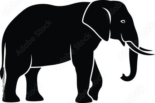 Silhouette of a walking elephant with tusks and trunk vector illustration