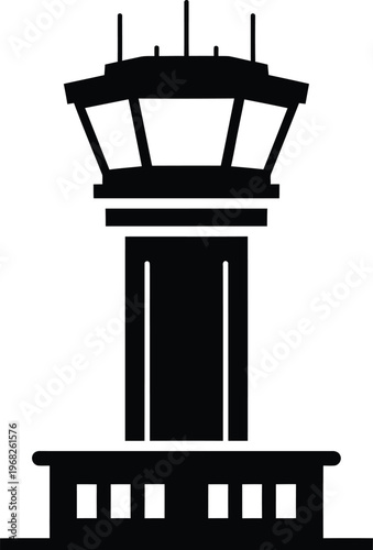 Silhouette of an airport control tower with antennas vector illustration