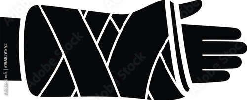 Silhouette of arm with medical cast and bandages vector illustration