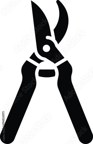 Silhouette of garden pruning shears tool for cutting branches vector illustration