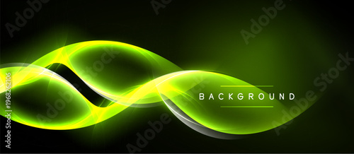 Bright neon lines form abstract wave shape. Dark background enhances glowing effect, creating dynamic visual. Text reads background.
