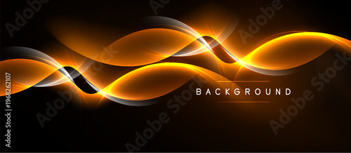 Abstract orange waves over black background. Bright lines create dynamic, flowing visual effect. Modern design element.