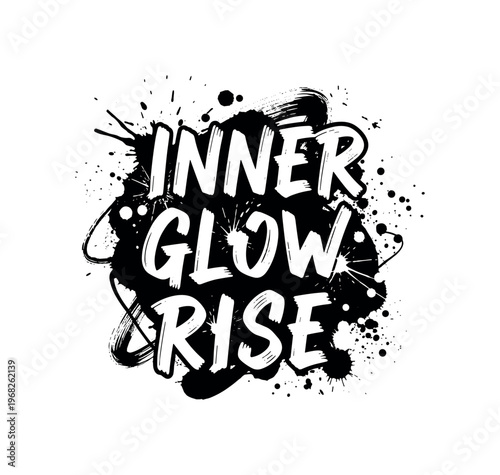 Inner Glow Rise. lettering and all elements in black. Vector style. AWhite background. Pure white background. Perfect isolation and visual consistency. Grunge