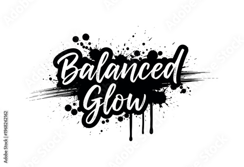 Balanced Glow. lettering and all elements in black. Vector style. AWhite background. Pure white background. Perfect isolation and visual consistency. Grunge