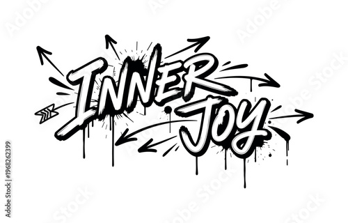Inner Joy. lettering and all elements in black. Vector style. AWhite background. Pure white background. Perfect isolation and visual consistency. Funky