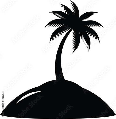 Silhouette palm tree on small island tropical vacation destination vector illustration