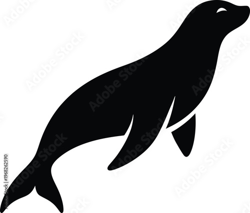 Silhouette playful seal animal swimming ocean water marine life vector illustration