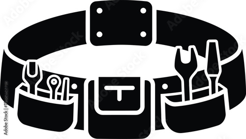 Silhouette professional leather tool belt with handyman repair gear vector illustration