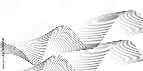 Abstract black smooth wave on a white background. Dynamic sound wave. Design element. Vector illustration.