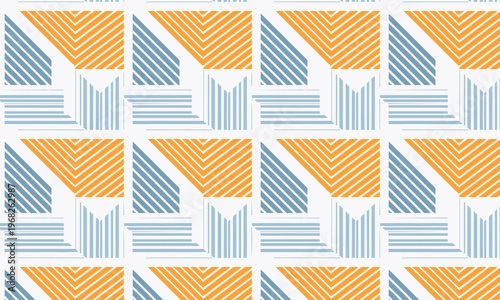 Seamless retro geometric line block pattern, midcentury modern striped background
