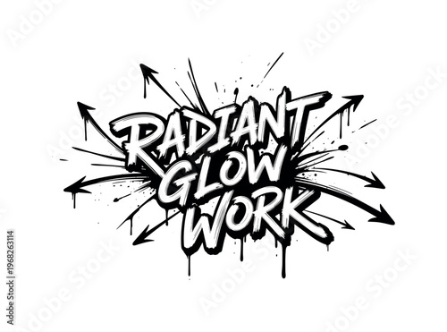 Radiant Glow Work. lettering and all elements in black. Vector style. AWhite background. Pure white background. Perfect isolation and visual consistency.