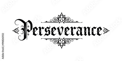 Shining Perseverance. lettering and all elements in black. Vector style. AWhite background. Pure white background. Perfect isolation and visual consistency.