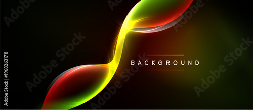 Abstract vibrant lines flow across dark background. Gradient colors create dynamic visual effect. Text reads background.