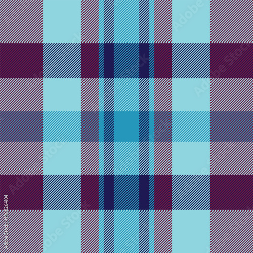Minimalist vector tartan pattern, complexity textile fabric plaid. Good seamless background check texture in cyan and pink colors.