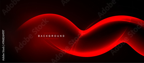 Abstract red wave design over black background. Smooth curves create dynamic visual effect. Modern, sleek presentation.