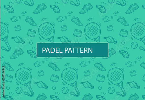 Fotografia Padel Tennis Seamless Pattern with Rackets and Sports Equipment Illustration