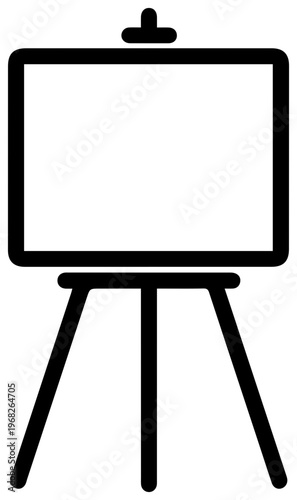 Minimalist black line art icon representing a presentation easel or flip chart board symbolizing business strategy education and creative ideas isolated on a clean white