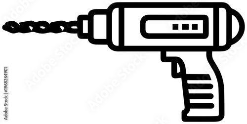 Minimalist black line art icon representing a manual hand drill with a spiral bit symbolizing construction diy projects repair and tool usage in a clean modern graphic style