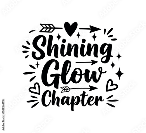 Shining Glow Chapter. lettering and all elements in black. Vector style. AWhite background. Pure white background. Perfect isolation and visual consistency.