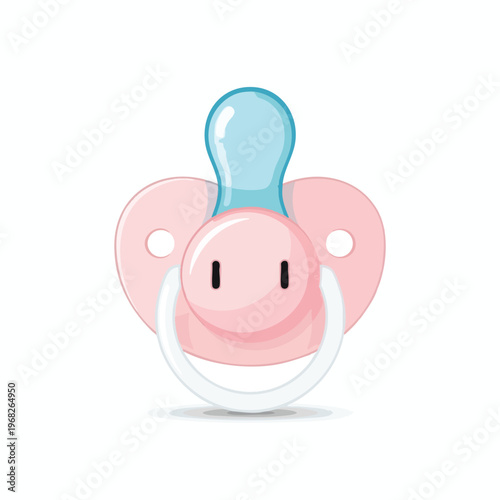 Pink and blue pacifier with a cute face, isolated on a white background