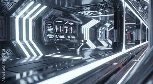 Futuristic interior design with bright neon lights.