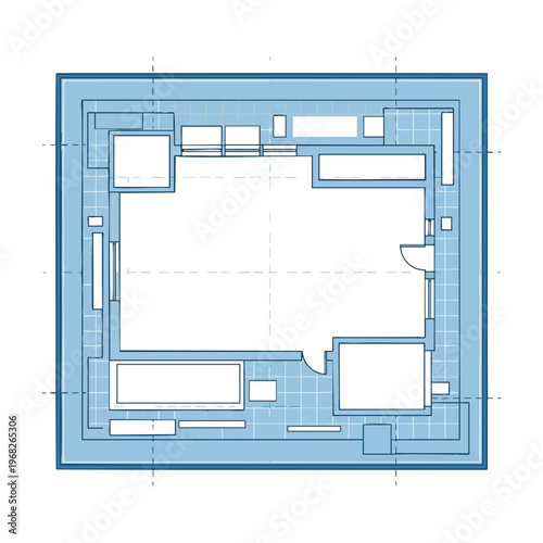 Schematic top-down view of a building's interior layout with divisions