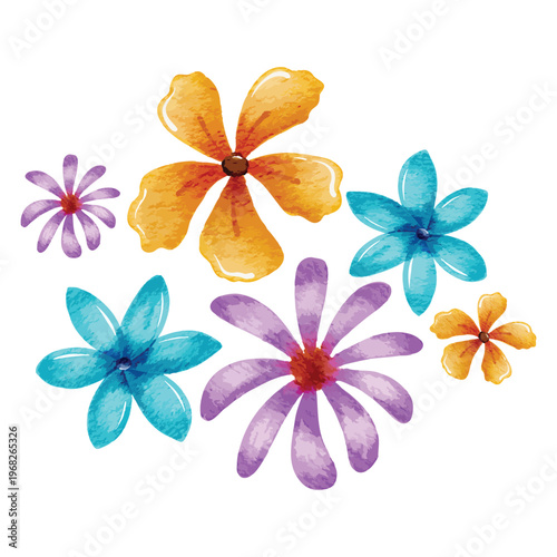 watercolor blossoms showcasing a delightful collection of diverse spring and summer flowers in various sizes and joyful hues, perfect for adding artistic flair to any creative project or decorative 