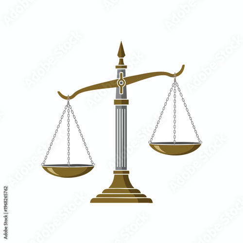 Ornate balancing scale with two suspended pans against a white background