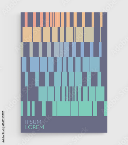 Image of multiple lines of different thicknesses with transition and shift effect. Cover design template. Retro style. Vector for brochure, poster, card, presentation, flyer or banner.