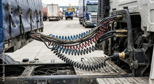 Semi truck coiled air brake hoses detail