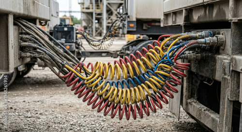 Truck air brake hoses connection close up