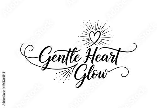 Gentle Heart Glow. lettering and all elements in black. Vector style. AWhite background. Pure white background. Perfect isolation and visual consistency.