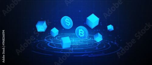 Blockchain Bitcoin Cryptocurrency Fintech Technology Background