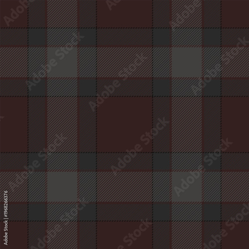 Packaging textile background fabric, seventies tartan pattern texture. Tissue check seamless vector plaid in grey and dark colors.