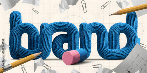 Creative Brand Word Design with Pencil and Eraser Branding Identity and Marketing Concept