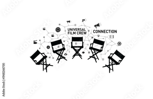 Connectioneering Director Chairs Silhouette, Universal Film Crew Connection Vector, Minimalist Collaborative Cinema Illustration