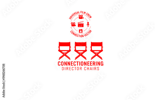 Connectioneering Director Chairs Silhouette, Universal Film Crew Connection Vector, Minimalist Collaborative Cinema Illustration