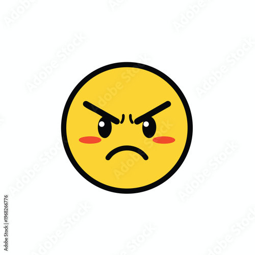A yellow emoji with angry eyebrows and blush marks