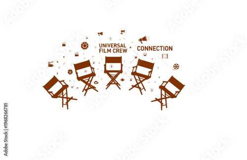 Connectioneering Director Chairs Silhouette, Universal Film Crew Connection Vector, Minimalist Collaborative Cinema Illustration