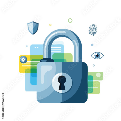 A padlock and digital elements symbolizing security, privacy, and data protection