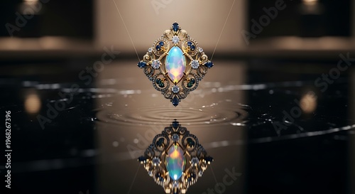Exquisite Opal Gemstone Ring - Intricate Design and Reflective Surface.