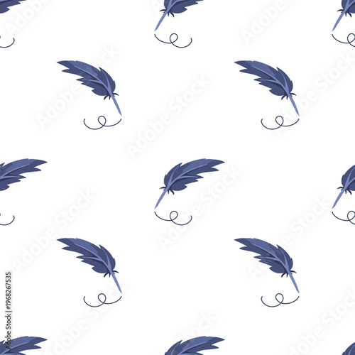 Quill pen seamless pattern. Writing feather, ink, vintage poet aesthetic elements. Hand drawn minimal doodle art for packaging, branding, textile, wallpaper, print, stationery on white background