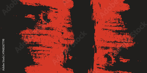 Vibrant red abstract background with black textured brush strokes and grunge effect for creative design