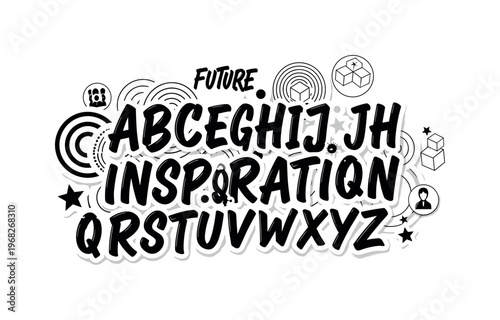 future of work abstract circles semicircles and abstract cube icons vintage monochrome visual of business operations integrated with advanced technology with