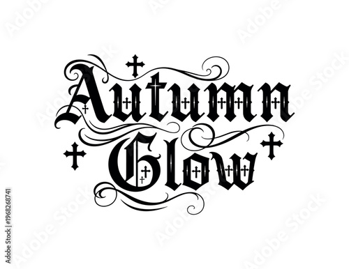 Autumn Glow. lettering and all elements in black. Vector style. AWhite background. Pure white background. Perfect isolation and visual consistency.