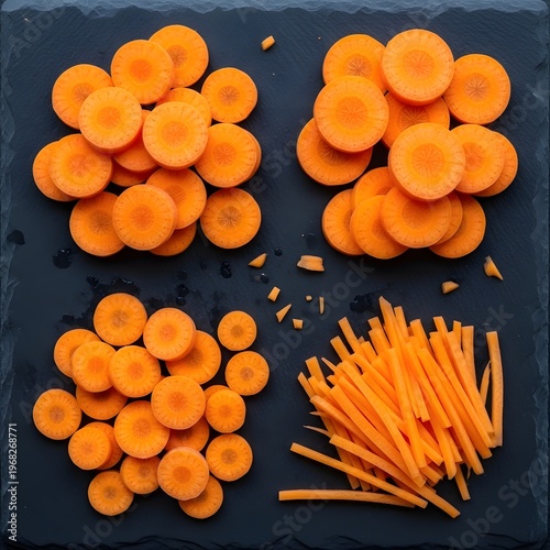 Various forms of prepared carrots for culinary use