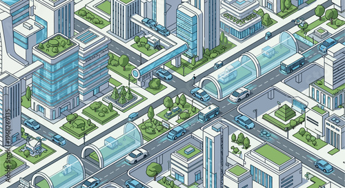 City Street with Modern Buildings.